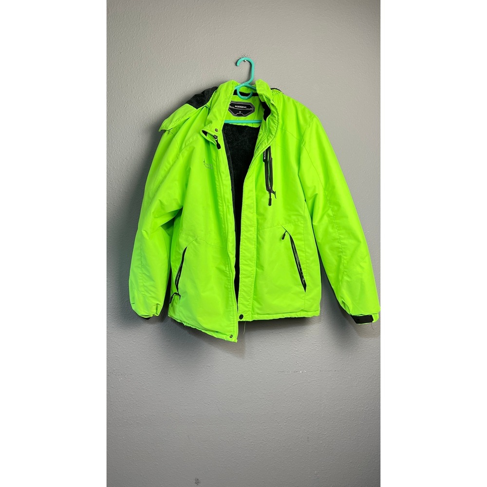Moerdeng Mens Neon Lime Green Waterproof Mountain Ski Jacket Fleece Lined Size M